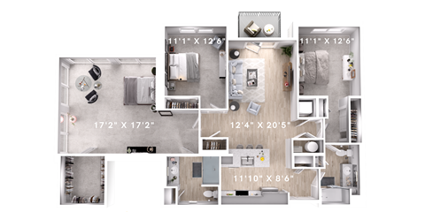 Floor plan for 3 beds, 2 baths, 1489 sqft